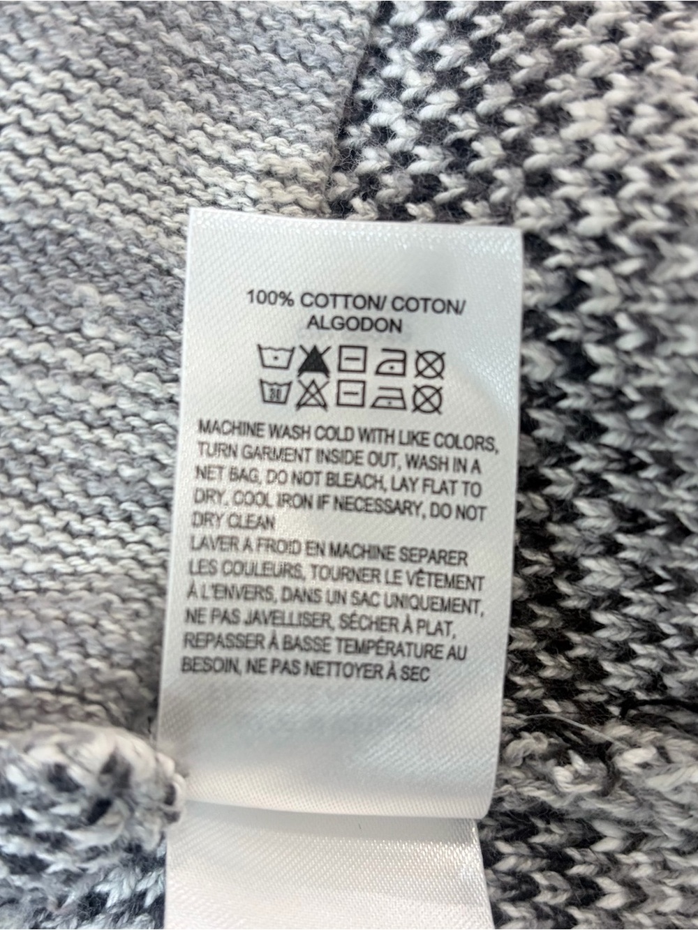 Lucky Brand 100% Cotton Shawl Collar Cardigan Grey Black Geometric Sweater M - Picture 9 of 10